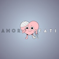 a cartoon heart with the words amor fati on it